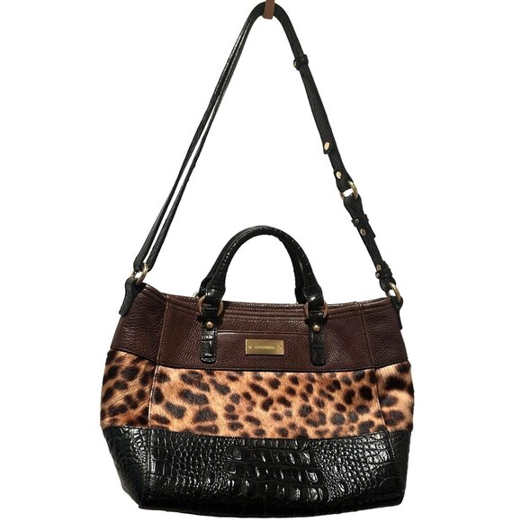 Vintage Brahmin Bag Black Croc embossed bottom, Italian Hair on and Brown Leathe - Picture 1 of 10